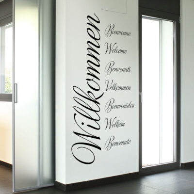 Wandtattoo Wandsticker Wandaufkleber Flür Tür Willkommen in 8 Sprachen W3014