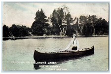 c1910 Canoeing on Meloney's Creek North Sydney Cape Breton NS Canada Postcard