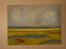 Frau Hundrieser Aquarellmalerei Ein knallrotes Gummiboot 25x35cm O-3883