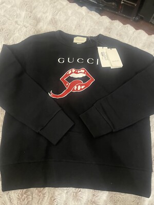 Gucci Lip and Logo Print Cotton Jersey Sweatshirt Sz S NWT | eBay