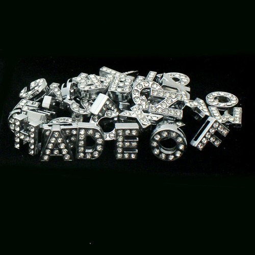 26 Silver Rhinestone Alphabet Letter A-Z Slide Charm Fit 8mm Wristbands DIY Name - Picture 2 of 5
