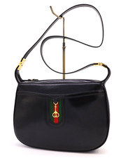 Gucci Vintage Horsebit Sherry Shoulder Bag Handbag Purse Leather Black Authentic