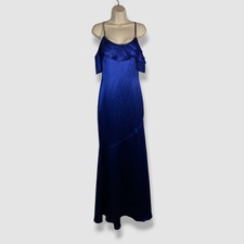 Adrianna Papell Women's Blue Satin Rhinestone-Strap Cold-Shoulder Dress Size 4