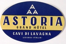 c1940s Astoria Grand Hotel Cavi di Lavagna Liguria ITALY Luggage Label 4.5"W
