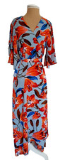 Neon Rose Blue Floral Print Sleeved Wrapover Midi Dress Size 14 Brand new