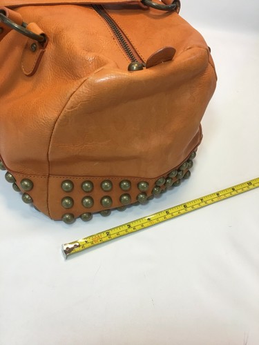 Amber Studded Leather HandBag Purse 100% Authentic Linea Pelle Satchel - Picture 4 of 10