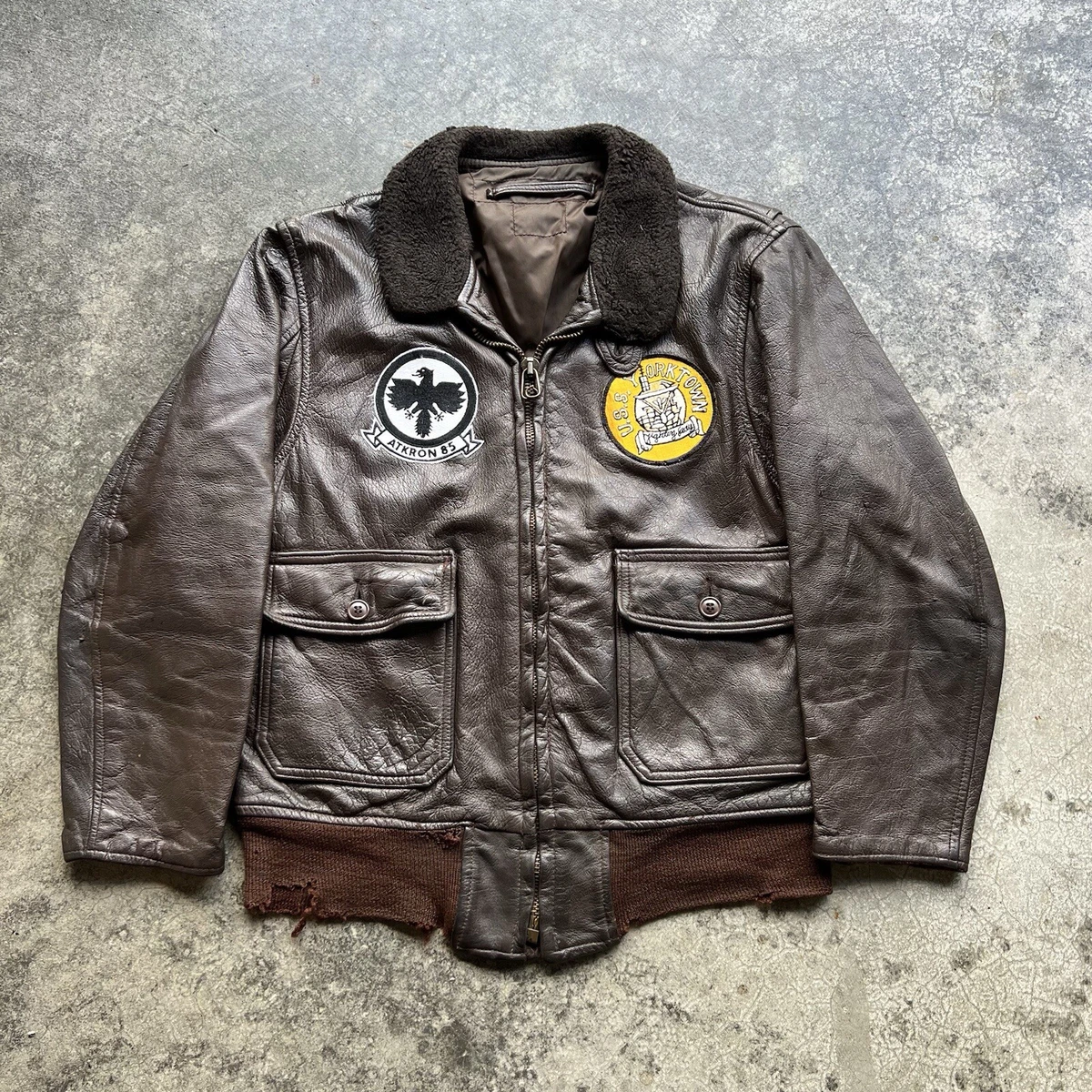 Military Leather Flight Jacket In Vintage Outerwear Coats
