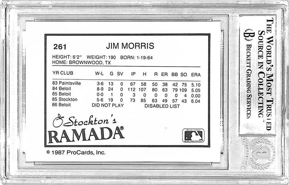 1987 Stockton Ports JIM MORRIS "The Rookie" Signed Card #261 SLABBED BAS Witness - Image 3 of 3