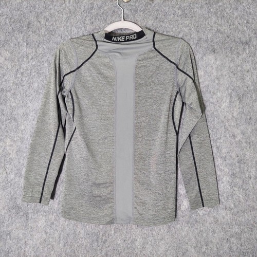 Nike Pro Boy Shirt M Gray Fitted Vented Quick Dry Athleisure Training Workout - Picture 9 of 13