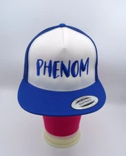 Yupoong Classic Trucker Mesh Hat Cap Phenom SnapBack Flat Brim Blue & White