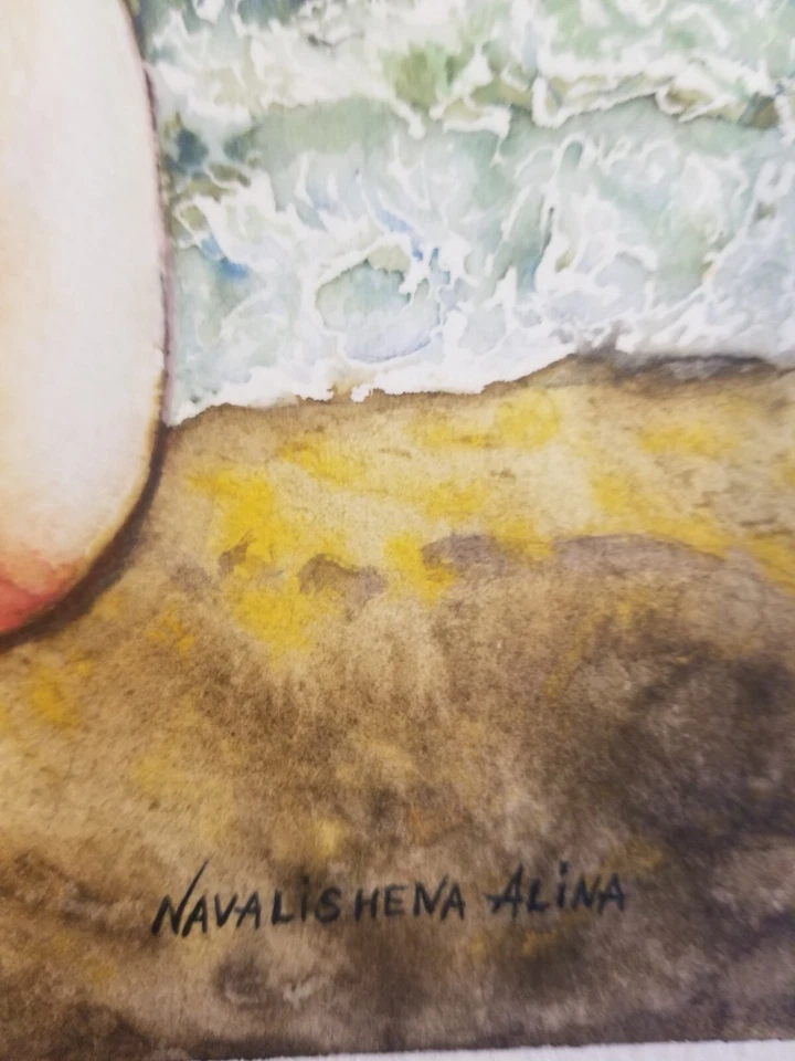 original painting 31 х 41 cm 86NA Art Deco Modern Watercolor Female nude Signed — 第 4/4 张图片