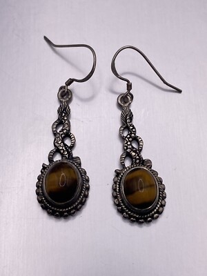 Sterling Silver Tigers Eye Dangle Earrings