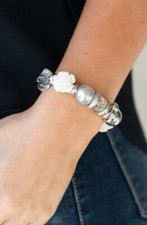Paparazzi Jewelry Here I Am Bracelet Ornate Silver Pearl White Bead Flower Rose