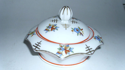 Art Deco Porzellan Deckeldose, Bonbonnière R. Schlegelmilch  EPOS Tillowitz 30er