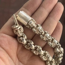 Vintage Tibetan Silver Skull Bracelet Beaded Handcrafted Jewelry Unisex