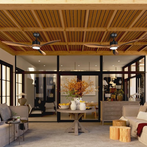 52’’Ceiling Fan with Light, 3 Solid Wood Blades, 3-Color Light 6-Speed Outdoo... - Picture 9 of 9