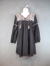 Ulla Johnson Dress Womens 4 Black Embroidered Boho Peasant Tassel Tunic