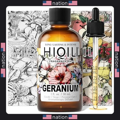 HIQILI Geranium Essential Oil - Calming Diffuser & Candle Fragrance - 1 Fl Oz