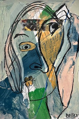 Original Expressionist Portrait Gemälde Abstraktes Gesicht Zeitgenössische Kunst Mitsi B