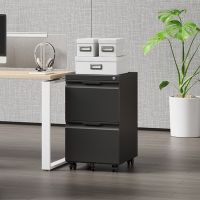 2-Drawer Locking File Cabinet – Small Black Metal Cabinet For Home Office, Under Desk Storage