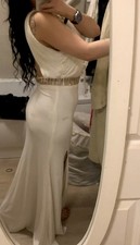 SEVELLE COUTURE White Long backless rose gold Sequin gown dress size 8