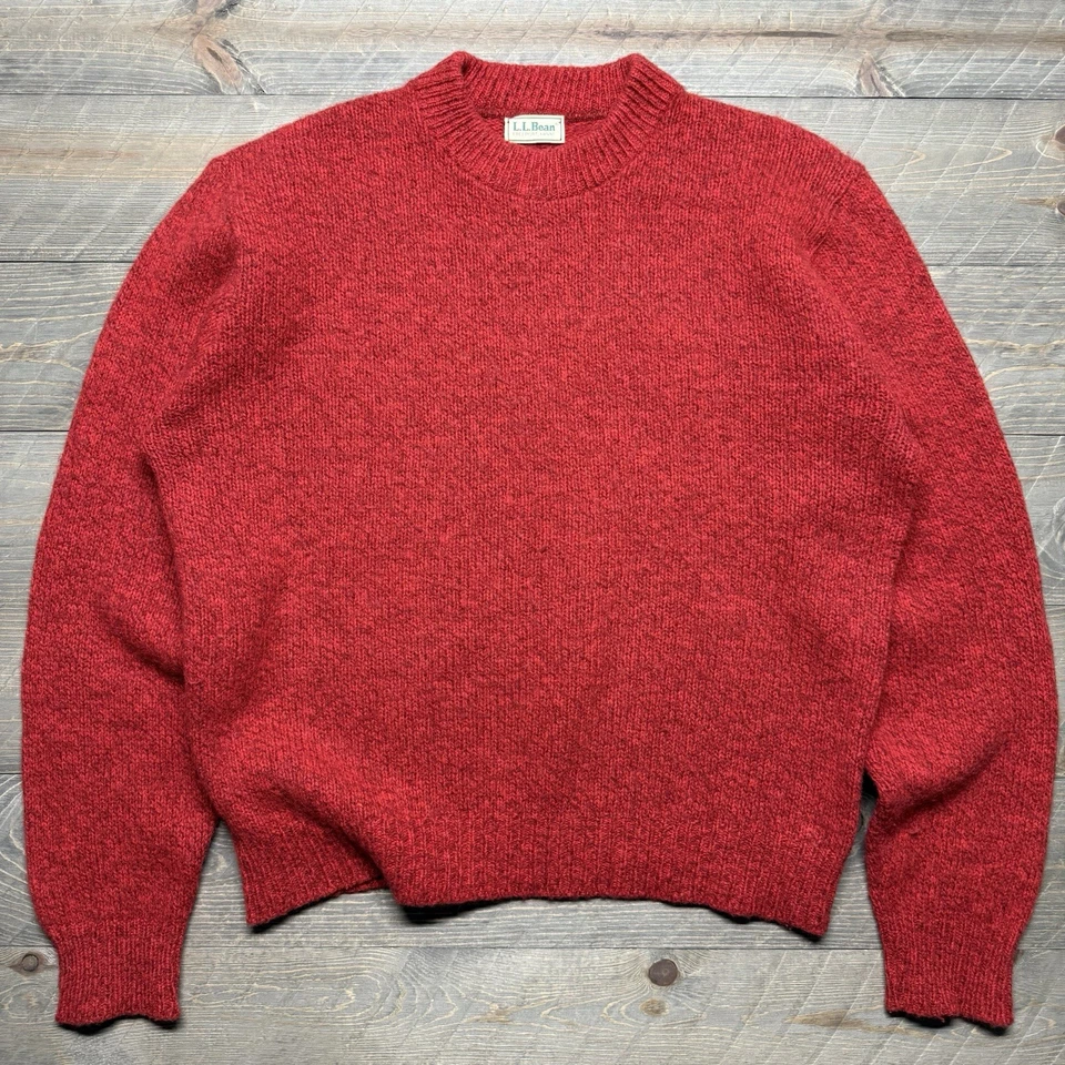 Suéter De Colección LL Bean Ragg Lana Para Hombres Grande Cuello Redondo Pullover Rojo Hecho en EE. UU. Foto 2 de 4