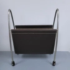 Vintage Contemporary Magazine Rack Chrome & Leather by SWING 80s 90s