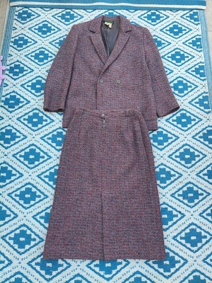 Vintage Mimac St Tropez rot & blau zweiteiliger Tweed Rock Anzug Größe Medium 38''