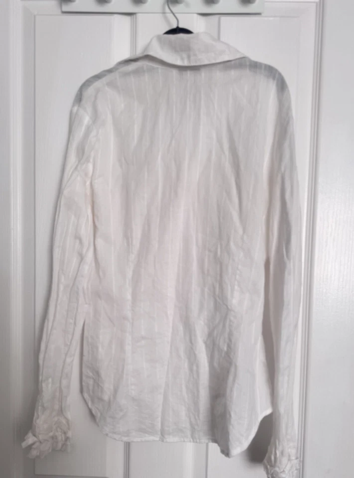 Mango White Shirt W/ Ruffles Details On Front & Sleeves Cuffs Women’s UK Size 12 - Image 2 of 4