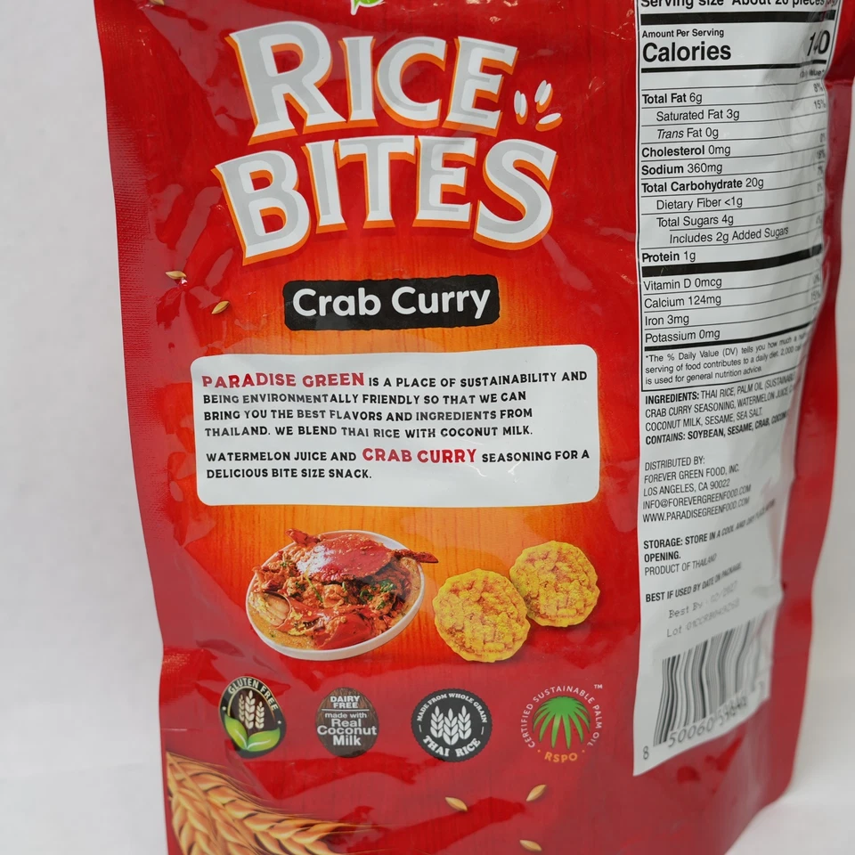 2 bocados de arroz verde Paradise cangrejo curry 12 oz bocadillo tailandés caducado 02/2027 envío gratuito Foto 3 de 4