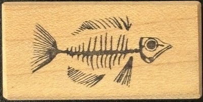 Visual Image Printery VIP Fish Skeleton Fossil Mail Art Small Rubber Stamp