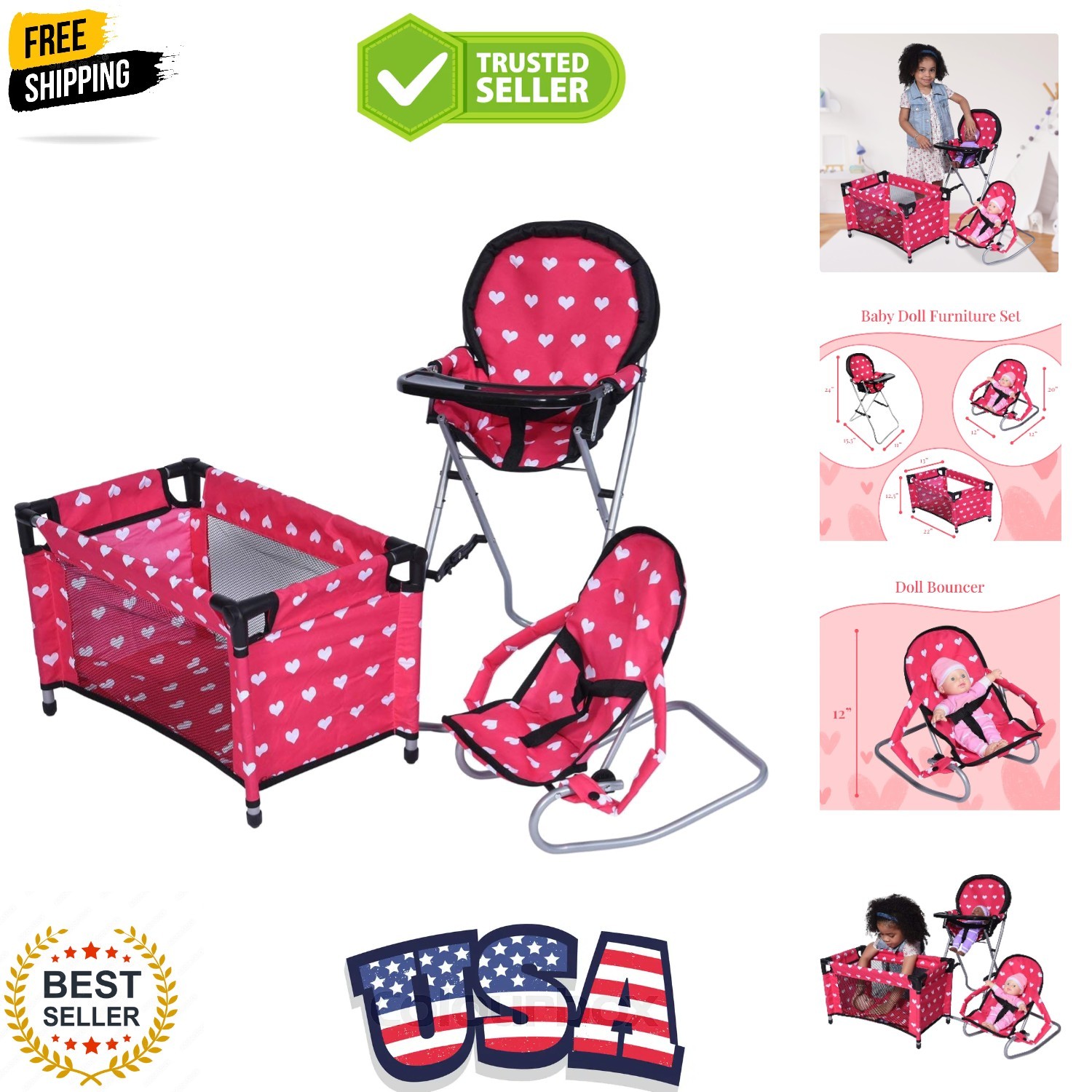Mega Baby Doll Accessories Set, 3-1 Baby Doll Crib, Baby Dol