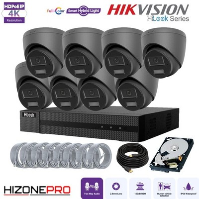 HIKVISION HiLook 8MP 8CH NVR CCTV Kit mit 8MP IP Kamera 2-Wege Audio Schwarz POE