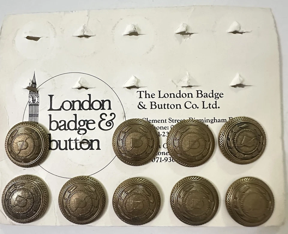 9 Brass 7/8” Buttons w/ Copper Shanks London Badge & Button Co. Made In England - Image 2 of 4