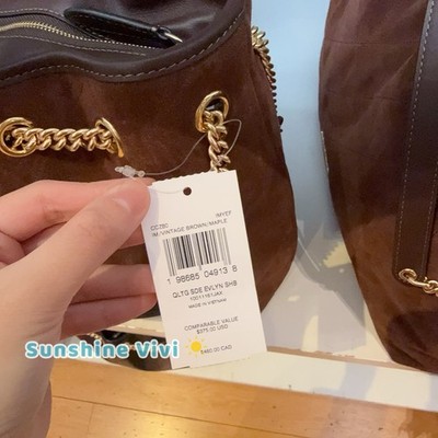Coach Evelyn Shoulder Bag with Quilting In Suede Gold/Vintage