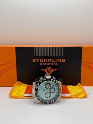 Stührling Aquamaster Mens Black Silver Water Resistant Analog Round Wristwatch