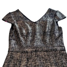 Betsey Johnson Gold & Black Metallic Cocktail Dress Cap Sleeve Back Zip Sz 4