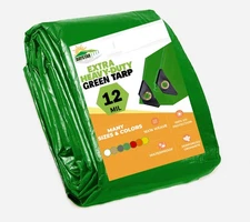 Extra Heavy Duty Green Tarp 12 Mil Thickness Poly 3 Ply 6oz Reinforced Canopy