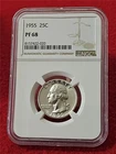 1955 PROOF WASHINGTON SILVER QUARTER   NGC PF 68    NO SPOTS     #T0562