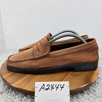 Tod's Mens 42.5 Brown Nubuck Leather Casual Lifestyle Comfort Daily Penny Loafer