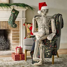 John Derian Target 63" Stuffed Fabric Skeleton with Santa Hat IN HAND FAST SHIP