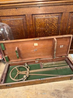Antique Brass Station Pointer/Three Arm Protractor Stanley London & Wooden Case
