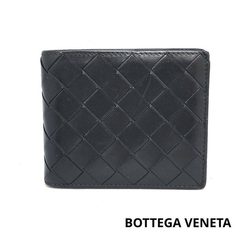 Bottega Veneta Intrecciato Wallet Bifold Gray Leather very good gift