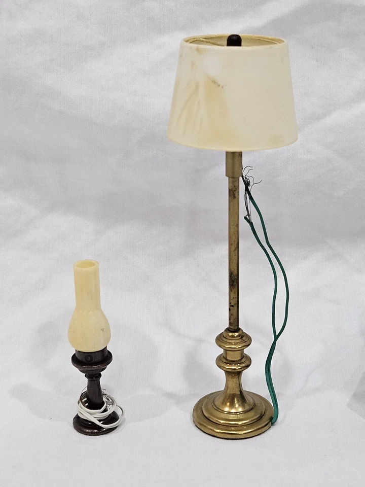 Vintage Wired 1:12 Dollhouse Floor wall Stained Glass Table Lamp Electric Lot - Image 3 of 4