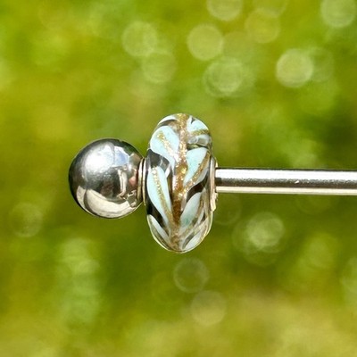 Trollbeads OOAK Unikat Glasperlen Federn oder Blätter mit Goldglitzer 