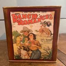 Vintage “Ranch Romances” Dry Range by Herbert Woodbury metal Tissue Box Cover 