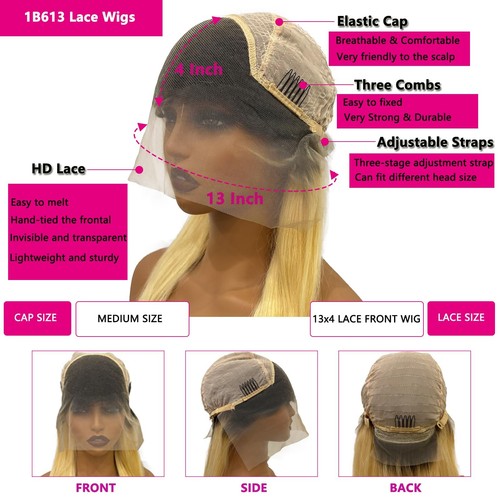 Blonde Lace Front Wigs Human Hair 180% Density 613 Frontal Wig Human Hair 13x... - Picture 3 of 6