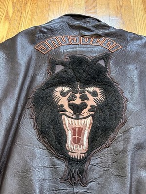 Vintage Davoucci Men's Leather Bomber Jacket Hip Hop 90s Werewolf