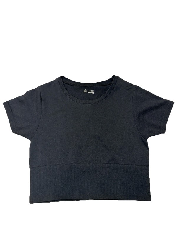 Offline by Aerie Seamless Top Black Crop Short Sleeve Shirt Stretchy Sz Small