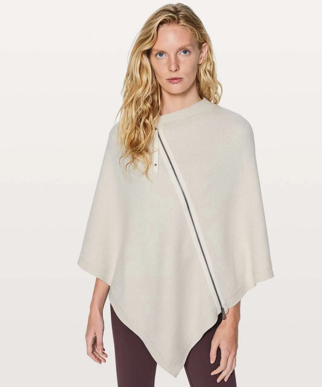 Lululemon Forward Fold PonchoCream Asymmetrical Zip KnitSweater One Size